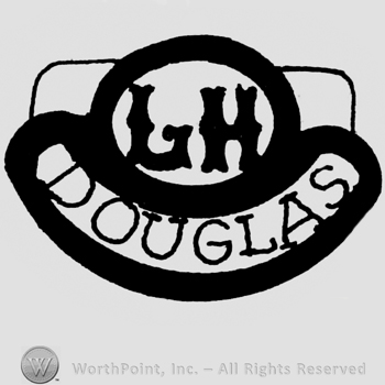 Letter L and H in circle and DOUGLAS written bellow.Letters M, F, A on a border.