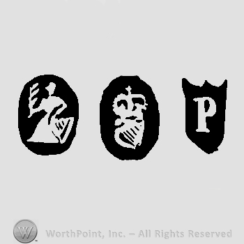 Britannia and Harp, crown above and date-letter P