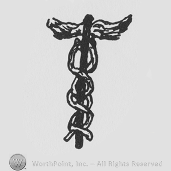 a vertical line with wings in the upper part and two other lines spiraled around it