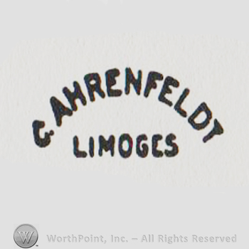 the name C Ahrenfeldt Limoges in a half circle design