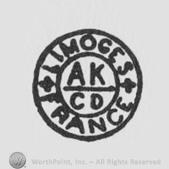 Limoges France AKCD written with uppercase letters inside a circle
