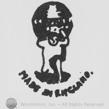 Man holding a globe on his shoulders, MADE IN ENGLAND written below with uppercase letters