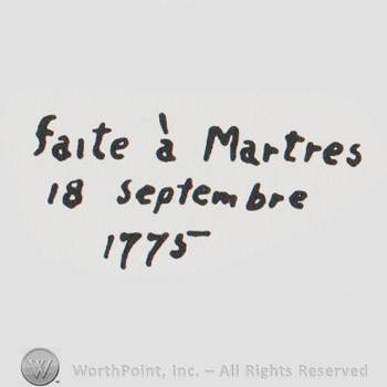 french text FAITE A MARTRES 18 SEPTEMBRE 1775 in lowercase letters