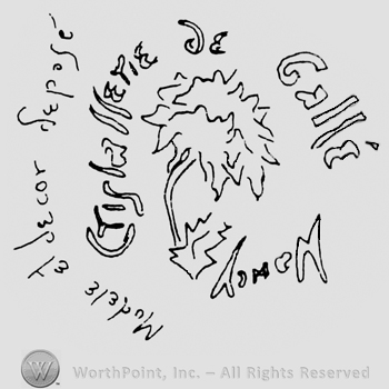 "Cristallerie de Galle Nancy Modele et decor depose" handwritten and a tree