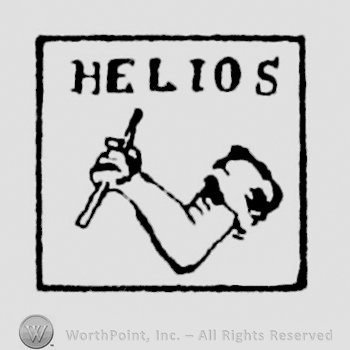 Human arm with stick, "Helios" written with uppercase letters inside a square