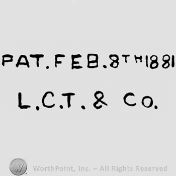"Pat. Feb. 8th 1881" written with uppercase letters above "L.C.T. & CO."