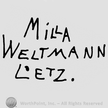 "Milla Weltmann Loetz" written with uppercase letters