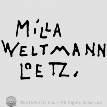 "Milla Weltmann Loetz." written with uppercase letters