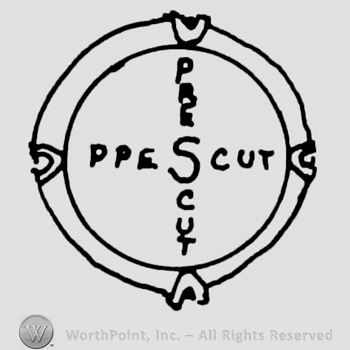 "Pres Cut" with uppercase letters inside a circle, written twice