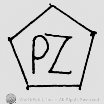 Uppercase "PZ" inside a pentagon