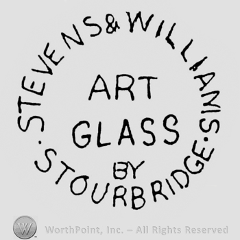 "Stevens & Williams Stourbridge" written with uppercase letters around "Art Glass by" written with uppercase letters in the center