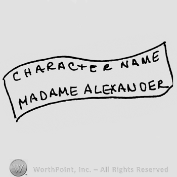 Character Name Madame Alexander written with uppercase letters on a ribbon