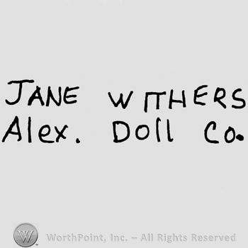 Jane Withers Alex. Doll Co.written with uppercase letters