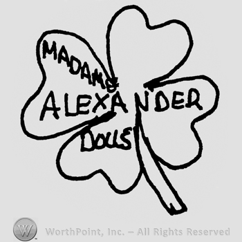 Madame Alexander Dolls written with uppercase letters on a four-leaf clover