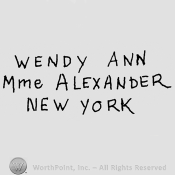 Wendy Ann Mme Alexander New York written with uppercase letters