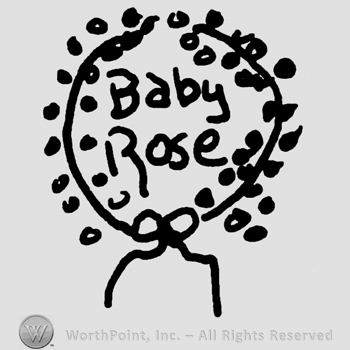 Round floral design with bow, Baby Rose written with lowercase letters