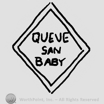 Queue San Baby written with uppercase letters inside a double-lined diamond