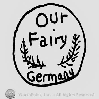 Our Fairy Germany written with lowercase letters and two branches inside a circle