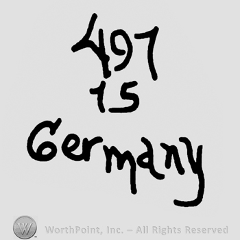 Number 497 over 15 and Germany written below with lowercase letters