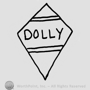 Dolly written with uppercase letters inside a diamond with horizontal lines