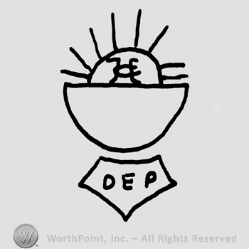 Half sun over a semi-circle, Dep written on a shield below with uppercase letters