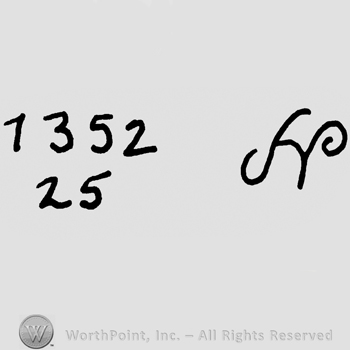 Numbers 1352 and 25 and capital handwritten N