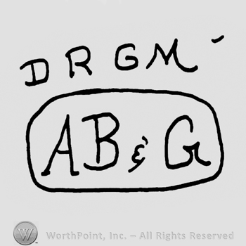 Capital DRGM over an oval design with capital AB&G written inside