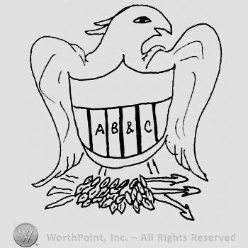 Eagle with arrows in his claws, shield with capital AB&C written on it