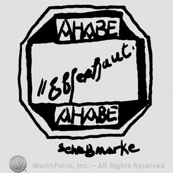 Ahabe written with uppercase letters twice and an Ebfenhaut handwritten with lowercase letters inside an octogon, Schu&szlig;marke written below with lowercase letters