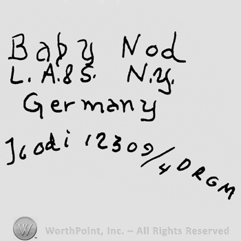 Baby Nod with lowercase letters, capital L.A.&S. NY, Germany with lowercase letters, Igodi with lowercase letters followed by number 12309 over 4, capital DRGM