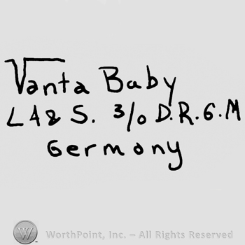 Vanta Baby with lowercase letters, captal LA&S, number 3 over 0, capital DRGM and Germany written below with lowercase letters