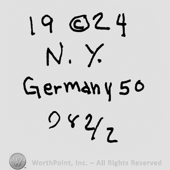 Year 1924 with the Copyright symbol in the middle, capital NY, Germany with lowercase letters, number 50 and 082 over 2