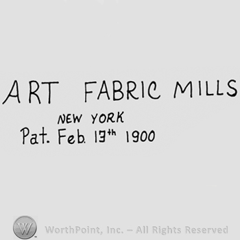 Art Fabric Mills New York written with uppercase letters over Pat. Feb. 13th 1900 written with lowercase letters
