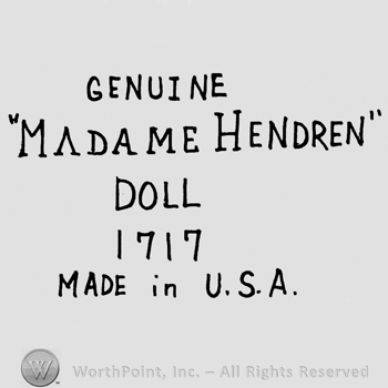 Genuine Madame Hendren Doll 1717 Made in USA written with uppercase letters