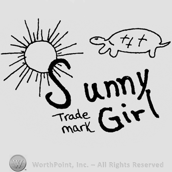 Sunny Girl written with lowercase letters, a sun and a turtle, Trade Mark written on the left lower corner with lowercase letters