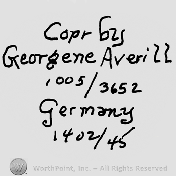 Copr. By Georgene Averill with lowercase letters, number 1005/3652, Germany with lowercase letters over number 1402/45
