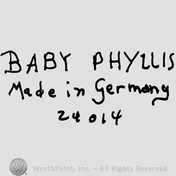 Baby Phyllis written with uppercase letters over Made in Germany written with lowercase letters and number 24014