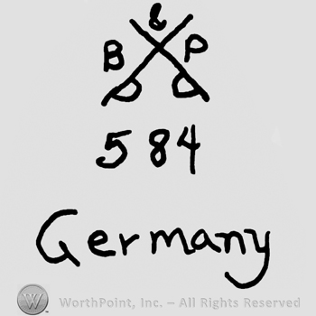 Crossed swords with uppercase B&P over number 584, Germany written below with lowercase letters