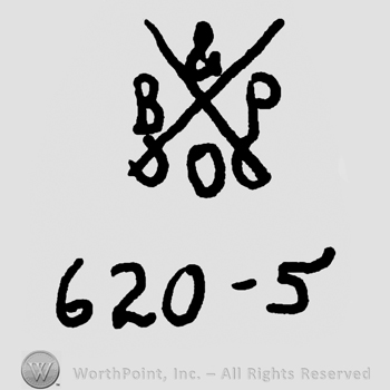 Crossed swords with uppercase B&P over numbers 620-5