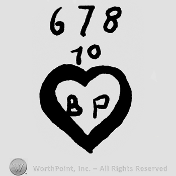 Numbers 678 and 10 over uppercase BP inside a heart