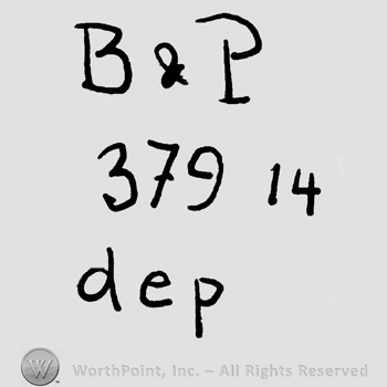 Uppercase B&P over 379 and 14, dep written below with lowercase letters