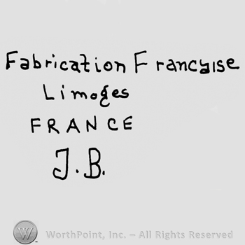 Fabrication Francaise Limoges written with lowercase letters, France JB written with uppercase letters