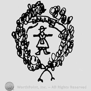 Round design, ornamented, human figure with hat in the center