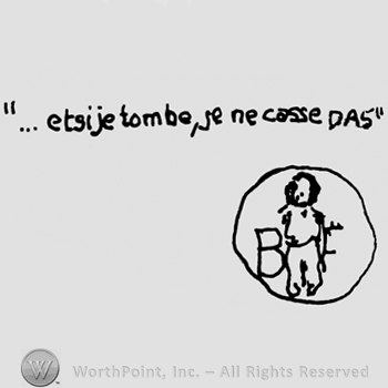 Uppercase B and small figure in a circle, "...et si je tombe, je ne casse pas" written above with lowercase letters