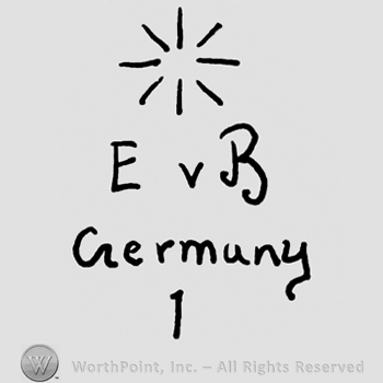 Stylized sun over upeprcase EVB, Germany written below with lowercase letters