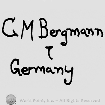 Uppercase CM, Bergmann over Germany written with lowercase letters