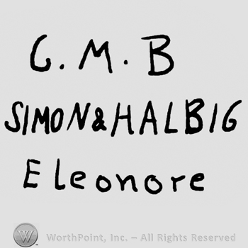 Uppercase G.M.B. Over Simon & Halbig written with uppercase letters, Eleonore written below with lowercase letters