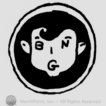 Boy's head with bangs, capital letters BN are the eyes, capital I is the nose and capital G is the mouth