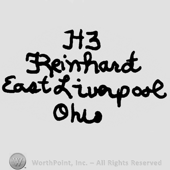 Uppercase H and number 3, Reinhardt East Liverpool Ohio handwritten with lowercase letters