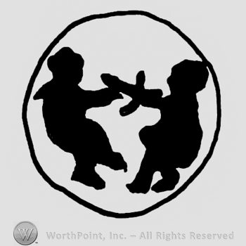 Twins with objects in hands inside a circle